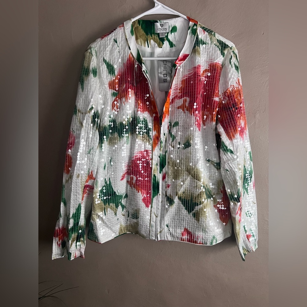 Chico's Green and Gold Artistic Jacket